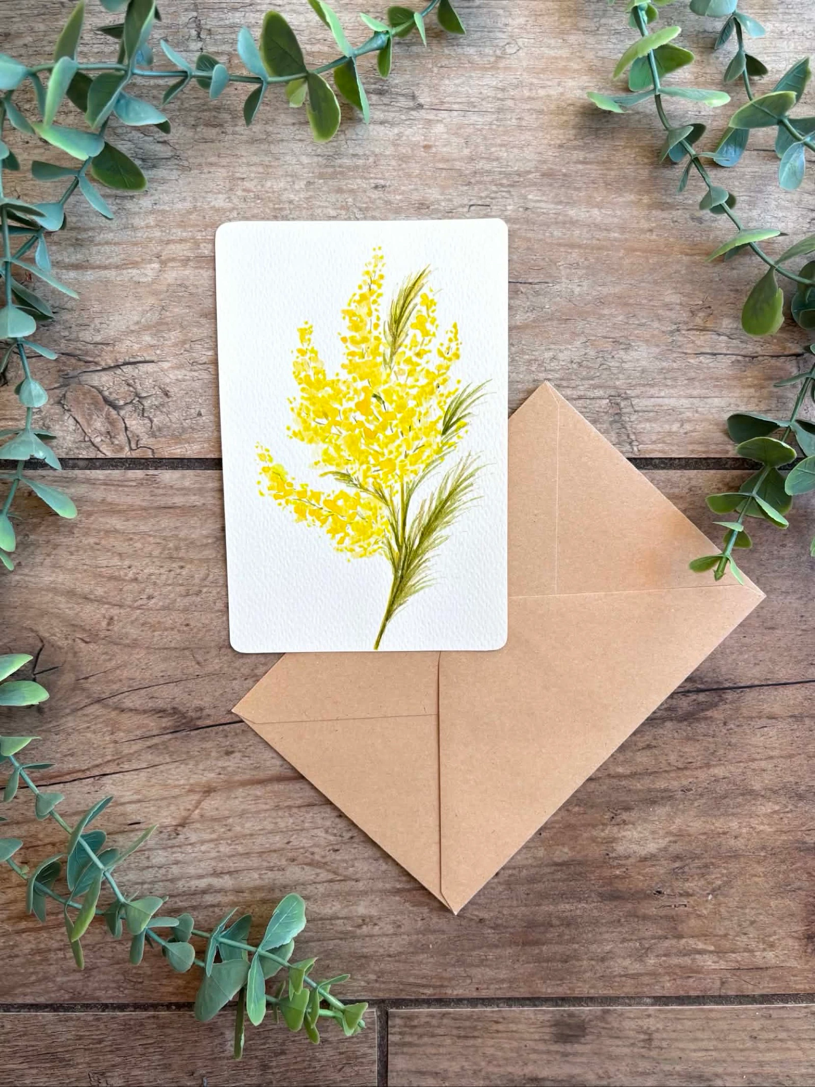 Peinture aquarelle carte mimosa 